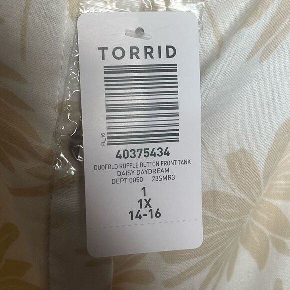 Torrid 1 Daisy Daydream Tank Top Sz 1X 14 - 16 Tan White Floral - Picture 6 of 12